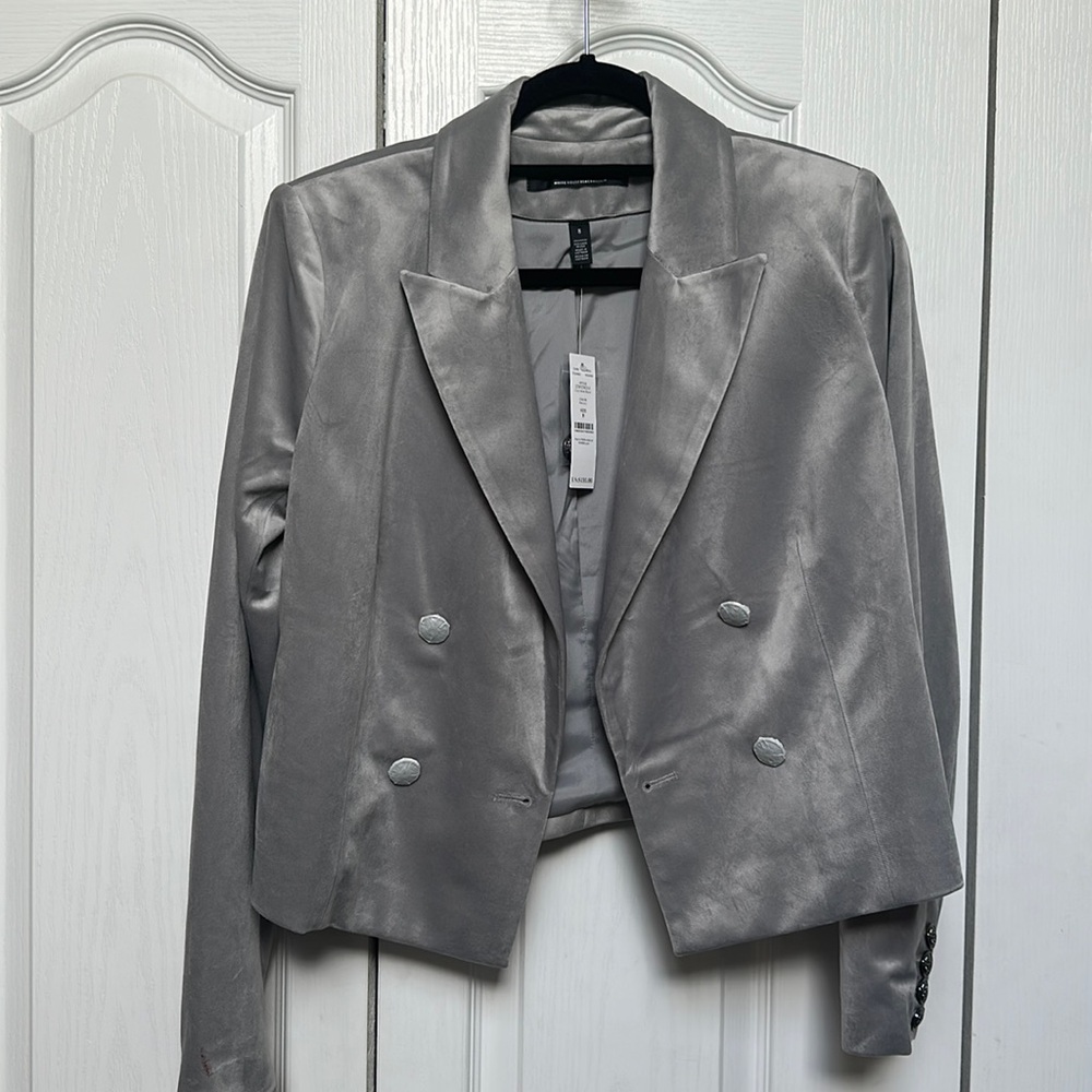 WHBM Cropped Velvet Double Breasted Blazer